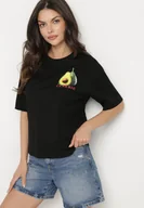 Koszulki i topy damskie - Czarny T-shirt z Bawełną i Motywem Awokado Addixa - miniaturka - grafika 1