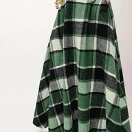 Spódnice - TEMU Spódnica Maxi w Kratę z Wysokim Stanem dla Kobiet z Kieszeniami - Casual, Długa, Rozkloszowana, Czerwono-Czarno-Biała, Idealna na Wiosnę i - miniaturka - grafika 1