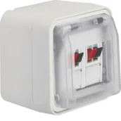 Gniazdka elektryczne - Berker W.1 Berker Gniazdo głośnikowe podwójne z pokrywą, kompletne, IP55, biały - miniaturka - grafika 1