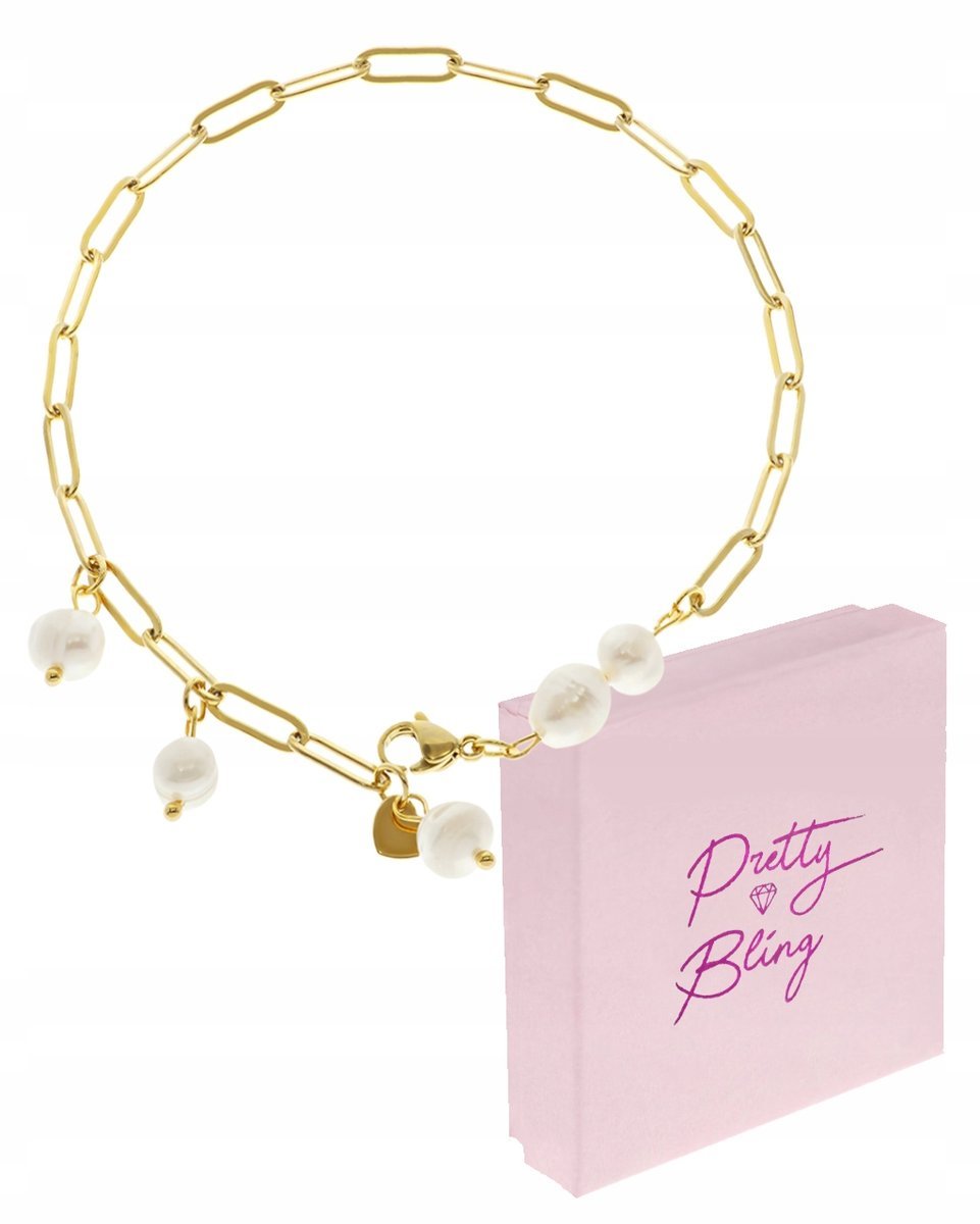 Bransoletka damska pozłacana na kostkę PEREŁKI serce SERDUSZKO splot ankier