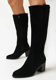 Czarne Kozaki Przed Kolano z Imitacji Zamszu na Słupku Sinojesa - Kozaki damskie - miniaturka - grafika 1