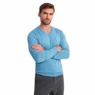Swetry męskie - Klasyczny męski sweter w serek błękitny dekolt V-neck V21 OM-SWBS-0107 M - miniaturka - grafika 1