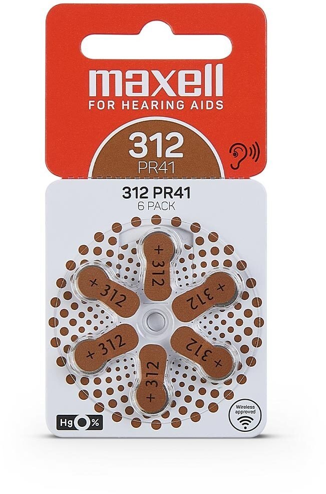MAXELL BATTERY ZINK AIR PR41 312 ZINK AIR 6PK BLISTER 790421.00.EU