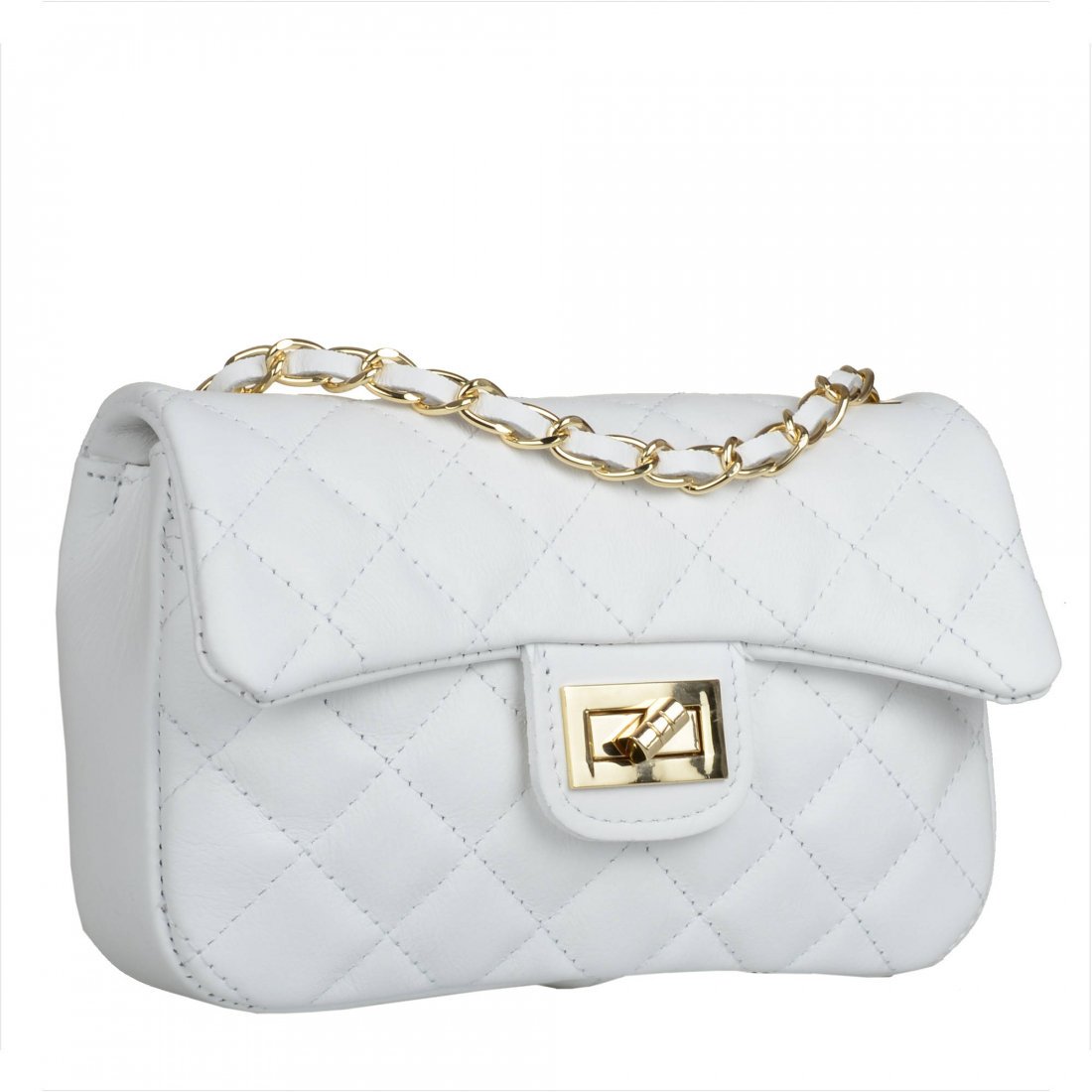 VERA PELLE pikowana torebka wizytowa biała skóra nat.