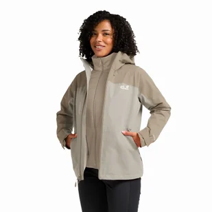 Damska kurtka ocieplana 3w1 Jack Wolfskin WILD PLACES 3IN1 JKT W pale sand - 2XL - Kurtki damskie - miniaturka - grafika 1