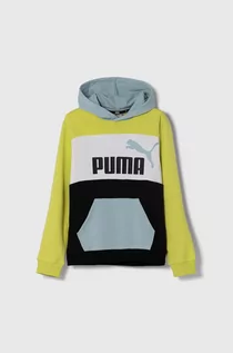 Bluzy dla dziewczynek - Puma bluza dziecięca ESS BLOCK TR B kolor żółty z kapturem wzorzysta - grafika 1