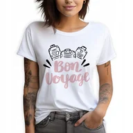 Zestawy upominkowe - Koszulka Damska Biała T-Shirt rozmiar XS BON VOYAGE Podróże Wiele Wzorów - miniaturka - grafika 1