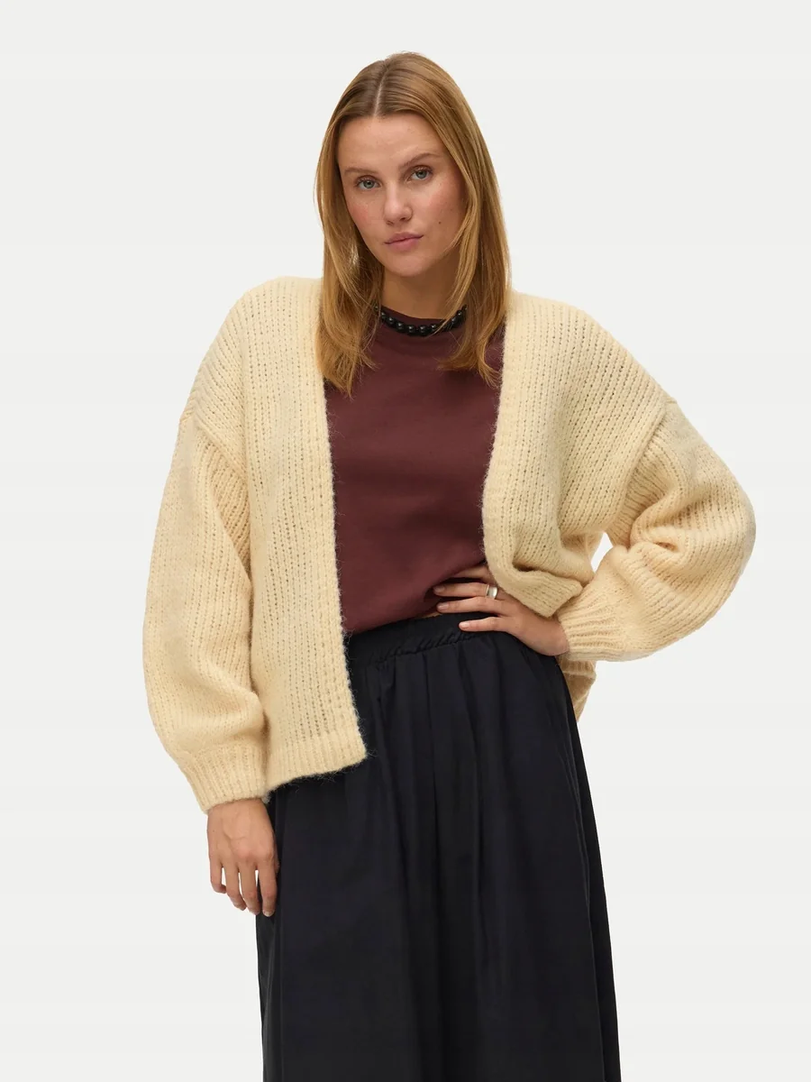 VERO MODA BEŻOWY LUŹNY SWETER Z GOLFEM ZIMOWY XL 7FA