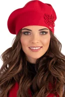 Czapki damskie - Vivisence beret damski z aplikacją kwiatową rozmiar uniwersalny - czapka damska zimowa dla eleganckich kobiet czapka dzianinowa jesienna czapka wełniana zdobiona - czerwona - miniaturka - grafika 1