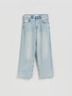 Reserved - Jeansy baggy z kryształkami - niebieski - Spodnie damskie - miniaturka - grafika 1