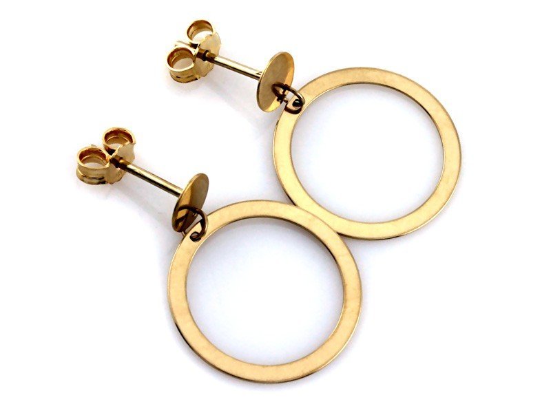 Kolczyki złote wiszące kółka zapinane na sztyft