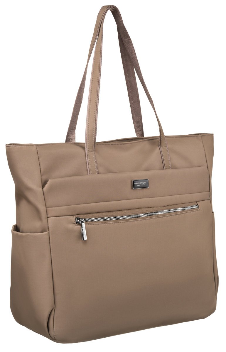 Torebka damska duża lekka i pojemna na ramię beżowa na suwak mieści a4 shopper bag PETERSON