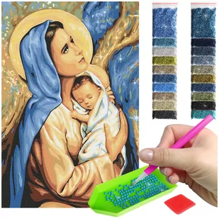 Haft Diamentowy ARTULIO, Obraz DIY 5D, Diamond Painting, Mozaika diamentowa 40x60cm (Matka Boska z Dzieckiem) + zestaw akcesoriów - Dekoratorstwo - miniaturka - grafika 1