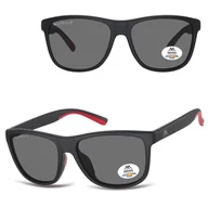 Okulary korekcyjne, oprawki, szkła - Prostokątne okulary męskie przeciwsłoneczne z polaryzacją MP199 czarne/czerwone - miniaturka - grafika 1
