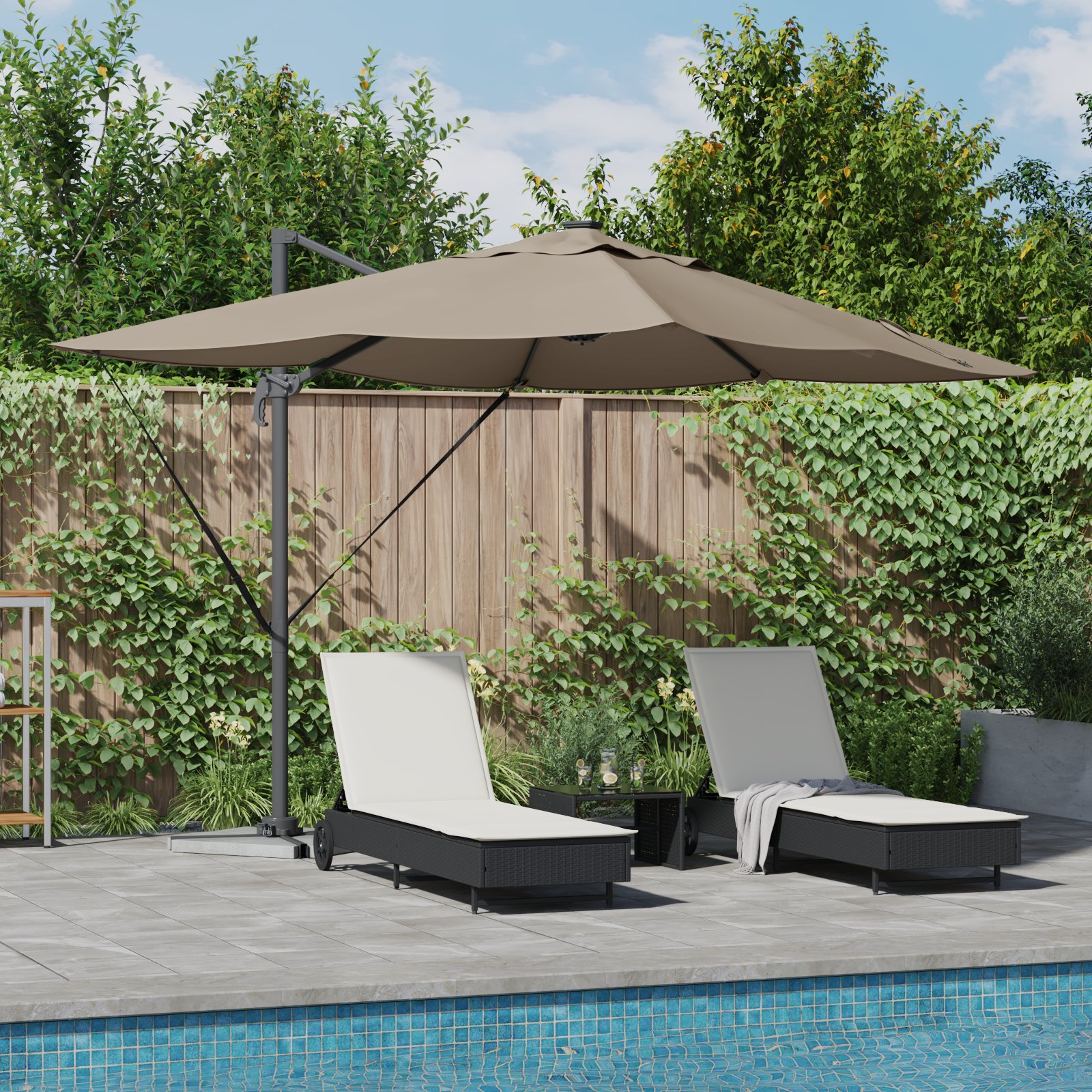 vidaXL Cantilever Roma Parasol z LED-ami Taupe 352x251x265 cm Aluminium