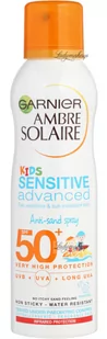 GARNIER - AMBRE SOLAIRE - KIDS - Sensitive Advanced Anti-Sand Spray - Spray ochronny dla dzieci, dla skóry wrażliwej na słońce - SPF 50+ - 200 ml - Balsamy i kremy do opalania - miniaturka - grafika 1