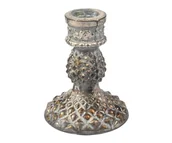 Świeczniki - Barok old Świecznik szklany, mały, stare srebro, zdobiony - miniaturka - grafika 1