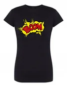 Koszulki i topy damskie - T-Shirt damski kolorowy nadruk BOOM r.M - miniaturka - grafika 1