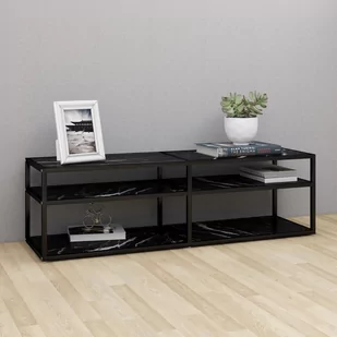 Lumarko Szafka pod TV, czarny marmur, 140x40x40,5 cm, szkło hartowane - Szafki RTV - miniaturka - grafika 1