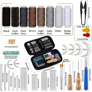 TEMU Zestaw do szycia skóry, zestaw do szycia skóry, zestaw do naprawy tapicerki z szydłem, nicią do szycia, rozpinaczem, nożyczkami, zestaw narzędzi - Rękodzieło - miniaturka - grafika 1