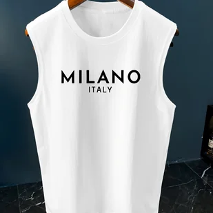 TEMU Męski bezrękawnik Italy Print, swobodny T-shirt z okrągłym dekoltem z poliestru z lekkim rozciągnięciem, regularny krój z dzianiny na letni - Inne - miniaturka - grafika 1