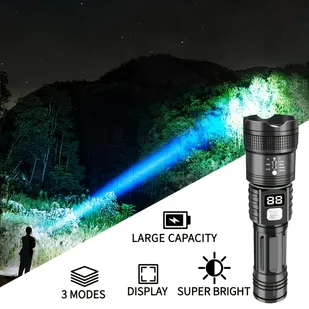 TEMU LED Tactical Flashlight - Lampa błyskowa o wysokiej intensywności z możliwością zoomowania, z 800mAh akumulatorem, ładowaniem USB, regulowanym - Inne - miniaturka - grafika 1