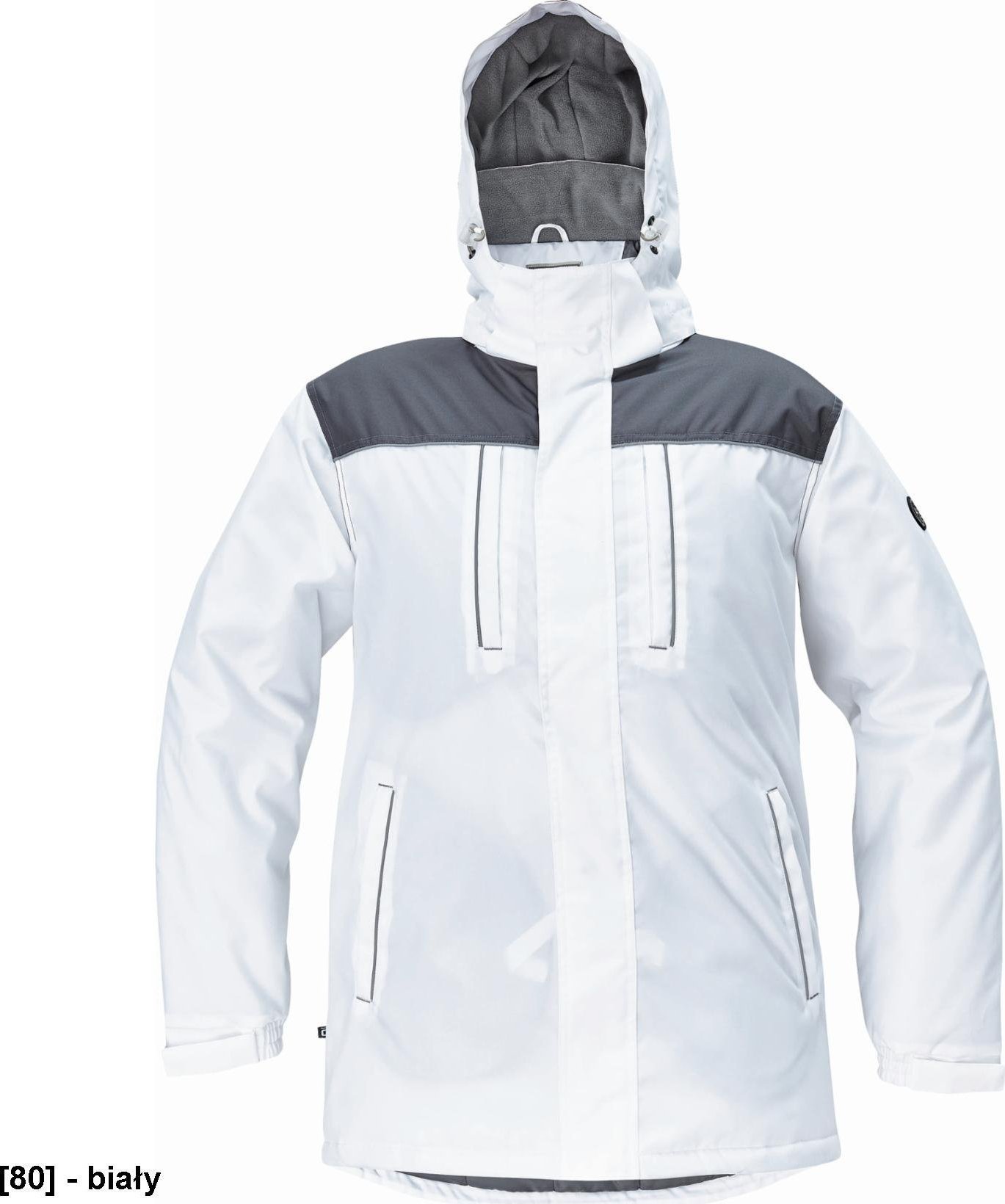 CERVA CREMORNE parka - męska zimowa parka, stały kaptur, przedłużony tył, 100% poliester - biały 3XL