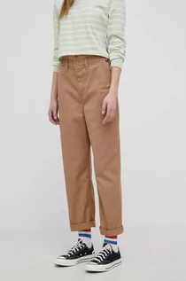 Spodnie damskie - Vans spodnie damskie kolor brązowy proste medium waist - grafika 1