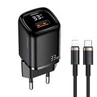 Ładowarki do telefonów - USAMS Ład. siec. 1xUSB-C+1xUSB T46 33W PD3.0 +QC3.0 Fast Charging +kabel U63 USB-C/Lightning czarny/black UDTZ01 - miniaturka - grafika 1