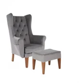 Taborety i hokery - -8% z kodem AUTUMN - Zestaw pufa Uszak + fotel Uszak Chesterfield, szary, wygodny, tapicerowany, do salonu, z pikowaniem - miniaturka - grafika 1