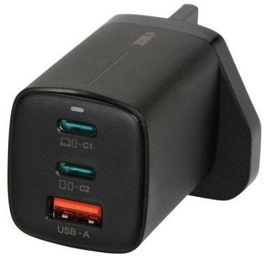 Ładowarka sieciowa GaN iBOX C-65 PD65W, USB-C, kabel USB-C wtyczka UK Black ILUC65BUK