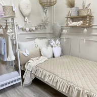 Koce i narzuty dla dzieci - AKSAMITNA PIKOWANA NARZUTA Z FALBANKĄ 90x200cm VELVET BEŻOWA - miniaturka - grafika 1