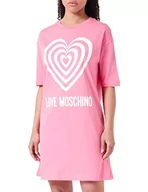 Sukienki - Love Moschino Damska sukienka z krótkim rękawem, krój litery T, komfort fit, fuksja, 40, Fuchsia, 40 - miniaturka - grafika 1