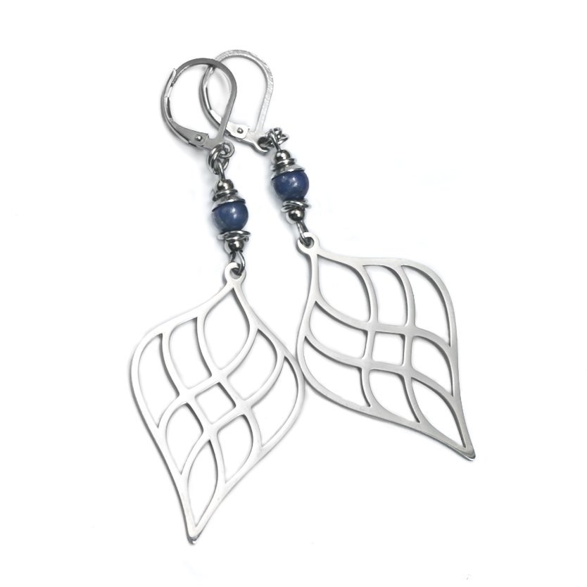 Kolczyki ażurowe, lapis lazuli, stal chirurgiczna, długie, wiszące / JG. Projekt