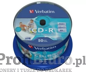 Płyty Verbatim CD-R 700MB 52x - Cake Box - 50 szt. - Do nadruku DLP