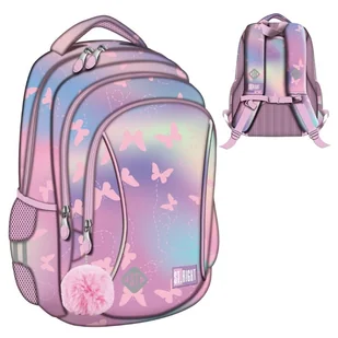 St. Right Plecak Szkolny Młodzieżowy Duży Trzykomorowy Pink Butterflies - Plecaki szkolne i tornistry - miniaturka - grafika 1