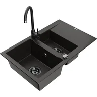 Zlewozmywaki z baterią - Mexen Gaspar zlewozmywak granitowy 1,5-komorowy z ociekaczem i baterią kuchenną Telma, czarny/złoty - miniaturka - grafika 1