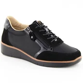 Półbuty damskie - Skórzane półbuty damskie na koturnie czarne Vinceza 88001 - miniaturka - grafika 1