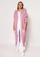 Płaszcze damskie - Dzianinowy płaszcz z kapturem - PA020 róż MKM - miniaturka - grafika 1