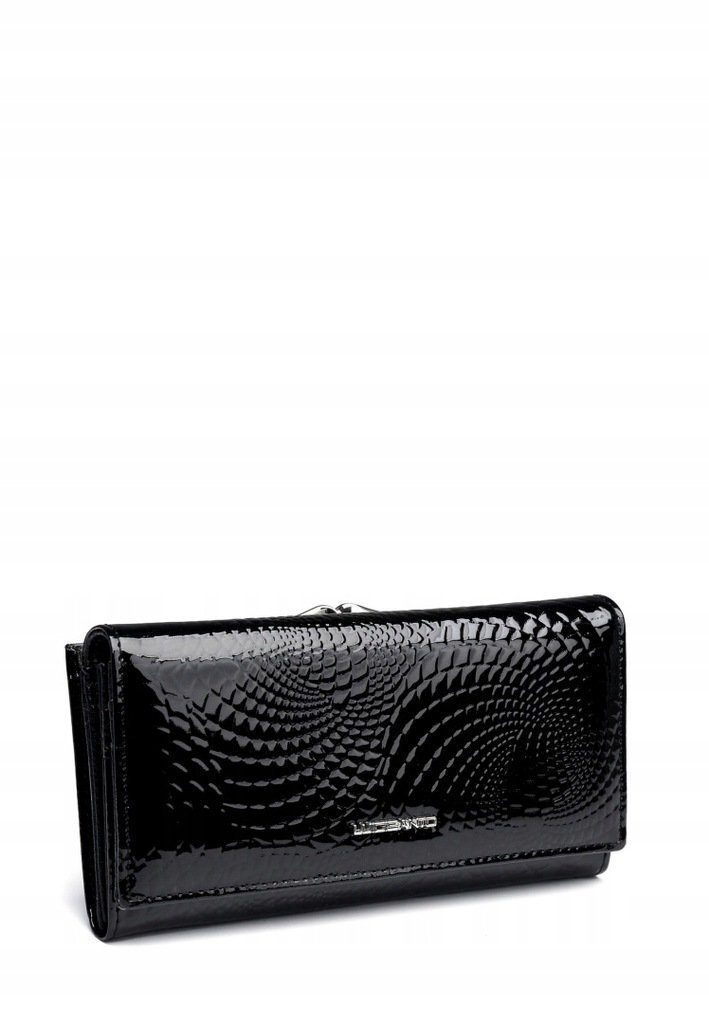Lakierowany Portfel damski Skóra Naturalna LUIGISANTO Czarny Pojemny