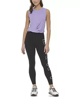 Legginsy - DKNY Damskie legginsy z eksplodowanym logo, wysoka talia 7/8, czarne/fioletowe, M, Black/Tulip Purple, M - miniaturka - grafika 1