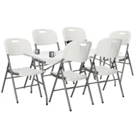 Meble ogrodowe - Zestaw cateringowy turystyczny stół 180x74 cm z 6 krzesłami składany na bankiet biały - miniaturka - grafika 1