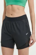 Spodnie sportowe damskie - Reebok szorty do biegania kolor czarny gładkie high waist 100075412 - miniaturka - grafika 1