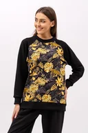 Bluzy damskie - Bluza damska raglan basic ,,ZUHAL czarny/w złote liście - miniaturka - grafika 1