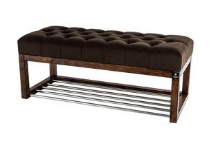 Ławka na buty 105cm EMRAWOOD drewno lite kolor orzech siedzisko pikowane kolor brązowy - Ławki do przedpokoju - miniaturka - grafika 1