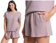 Piżamy damskie - Damska Piżama Muślinowa z Krótkim Rękawem i Spodenkami Bawełniana MORAJ XL - miniaturka - grafika 1