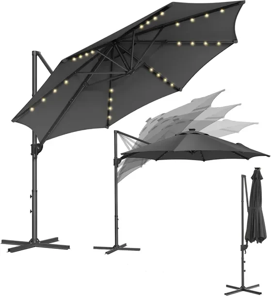 Songmics Parasol z oświetleniem szary 300 x 240 cm