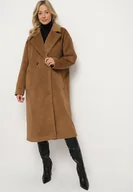 Płaszcze damskie - Brązowy Dwurzędowy Płaszcz o Prostym Kroju z Kieszeniami Malwivra - miniaturka - grafika 1
