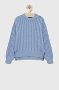 Swetry dla dziewczynek - Tommy Hilfiger sweter bawełniany dziecięcy kolor niebieski ciepły - miniaturka - grafika 1
