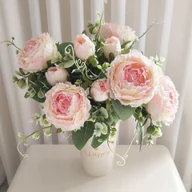 Sztuczne kwiaty - TEMU 1 bukiet sztucznych piwonii, 9 główek, dekoracja ślubna, walentynki, aranżacja pokoju, elegancki , kwiaty z tkaniny, realistyczne kompozycje - miniaturka - grafika 1